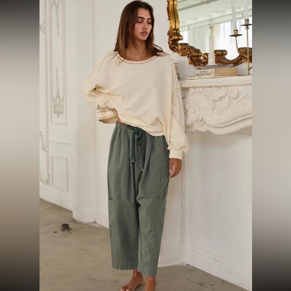 BUCKETLIST Cream Overlap Open Back Oversize Fit Reverse Stitched Top